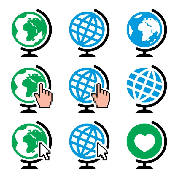 Globe Earth Vektorové Ikony Kurzorem Rukou Šipkou Příroda Životní Prostředí — Stockový vektor