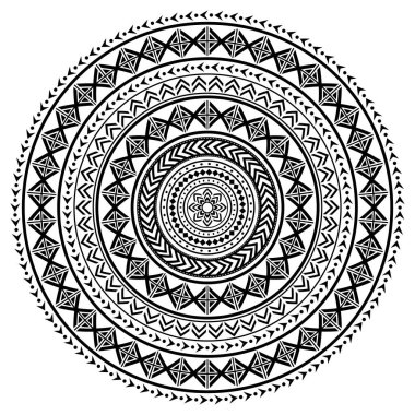 Polinezya dövme stili mandala vektör deseni, Hawaii kabile tasarımı geleneksel geometrik sanattan esinlenilmiş.