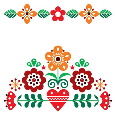 Çiçekli İskandinav halk kartı deseni, İsveç, Norveç ve Danimarka 'dan esinlenilmiş güz çiçeği deseni.