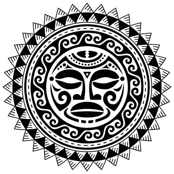 具有毛利族人脸纹身矢量图案的波利尼西亚曼达拉 夏威夷部落的设计灵感来自传统几何艺术 黑白相间的波希米亚曼达拉背景 带有抽象主题的禅宗 瑜珈或Tiki酒吧装饰 — 图库矢量图片