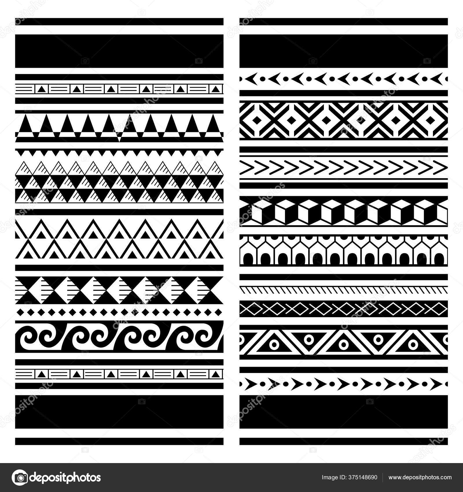 ポリネシアマオリタトゥーシームレスベクトルパターン ハワイの部族のデザイン 2つの幾何学模様セット ストックベクター ©RedKoala  375148690, image size:1600x1700