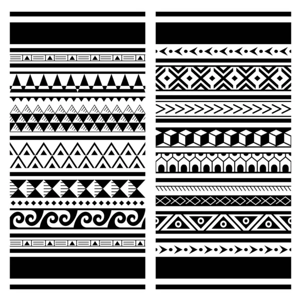 Polynesisches Maori Tattoo Nahtloses Vektormuster Hawaiianisches Stammesdesign Zwei Geometrische Muster — Stockvektor