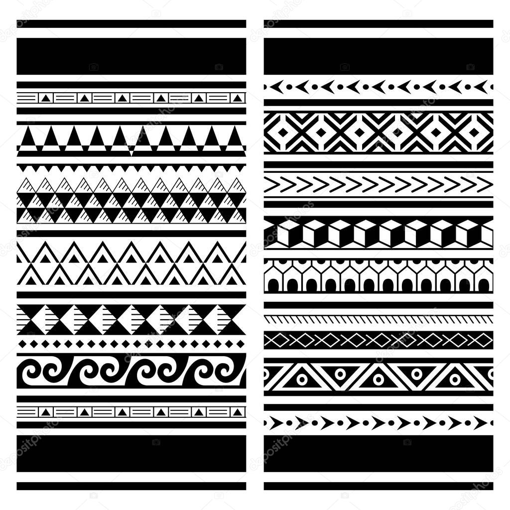 Polynesian Maori tattoo seamless vector pattern, Hawaiian tribal design - two geometric patterns set