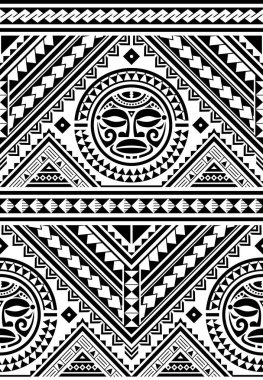 Maori suratlı, mandala dövmeli Polinezyalı, kusursuz geometrik vektör deseni, geleneksel sanat geometrik sanatından esinlenilmiş Hawaii kabile geçmişi.