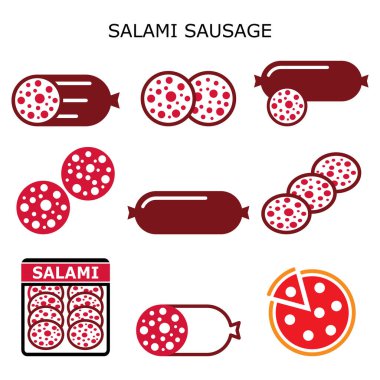 Salam sosis renk ikonu seti, salam et dilimi, salam pizza - yemek tasarımı 