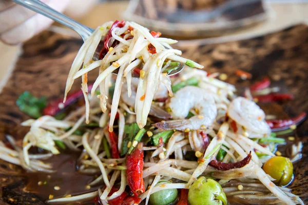 Papayasalat Mit Garnelen Thailändisches Berühmtes Street Food Empfohlene Lokale Speisen — Stockfoto