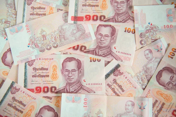 Muchos Billetes Tailandeses Cien Imagen Fondo Papel Pintado Espacio Copia — Foto de Stock