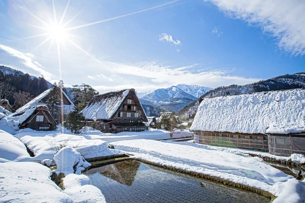 Pueblos Históricos Shirakawa Gokayama Vista Del Atardecer Japón Invierno Shirakawa — Foto de Stock