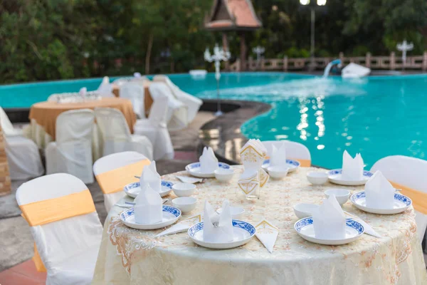 Conjunto Mesa Para Casamento Outro Jantar Evento Servido Definição Mesa — Fotografia de Stock