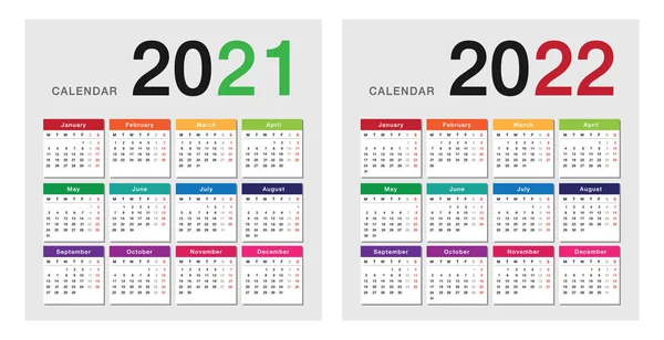 Kolorowy Rok 2022 Kalendarz Horyzontalny Wektor Wzór Projektu Proste Czyste — Wektor stockowy