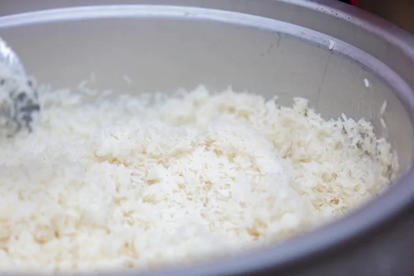 Arroz Blanco Hervido Cerca Alimentación Saludable Concepto Dieta Fondo Arroz — Foto de Stock