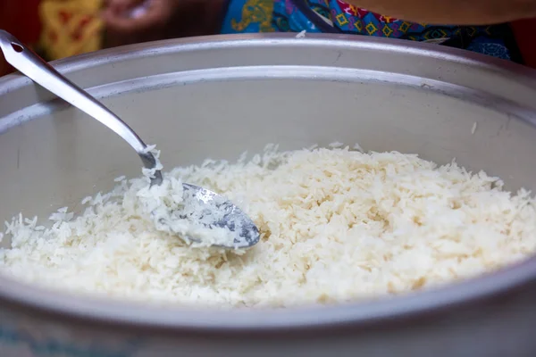 Λευκό Βραστό Ρύζι Από Κοντά Υγιεινή Διατροφή Και Διατροφή Έννοια — Φωτογραφία Αρχείου