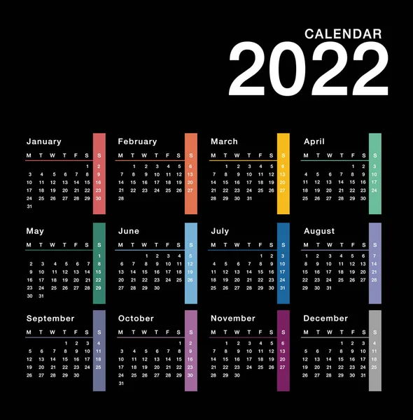 2022 템플릿 단순하고 디자인 2022 바탕에는 사업을 월요일 됩니다 — 스톡 벡터