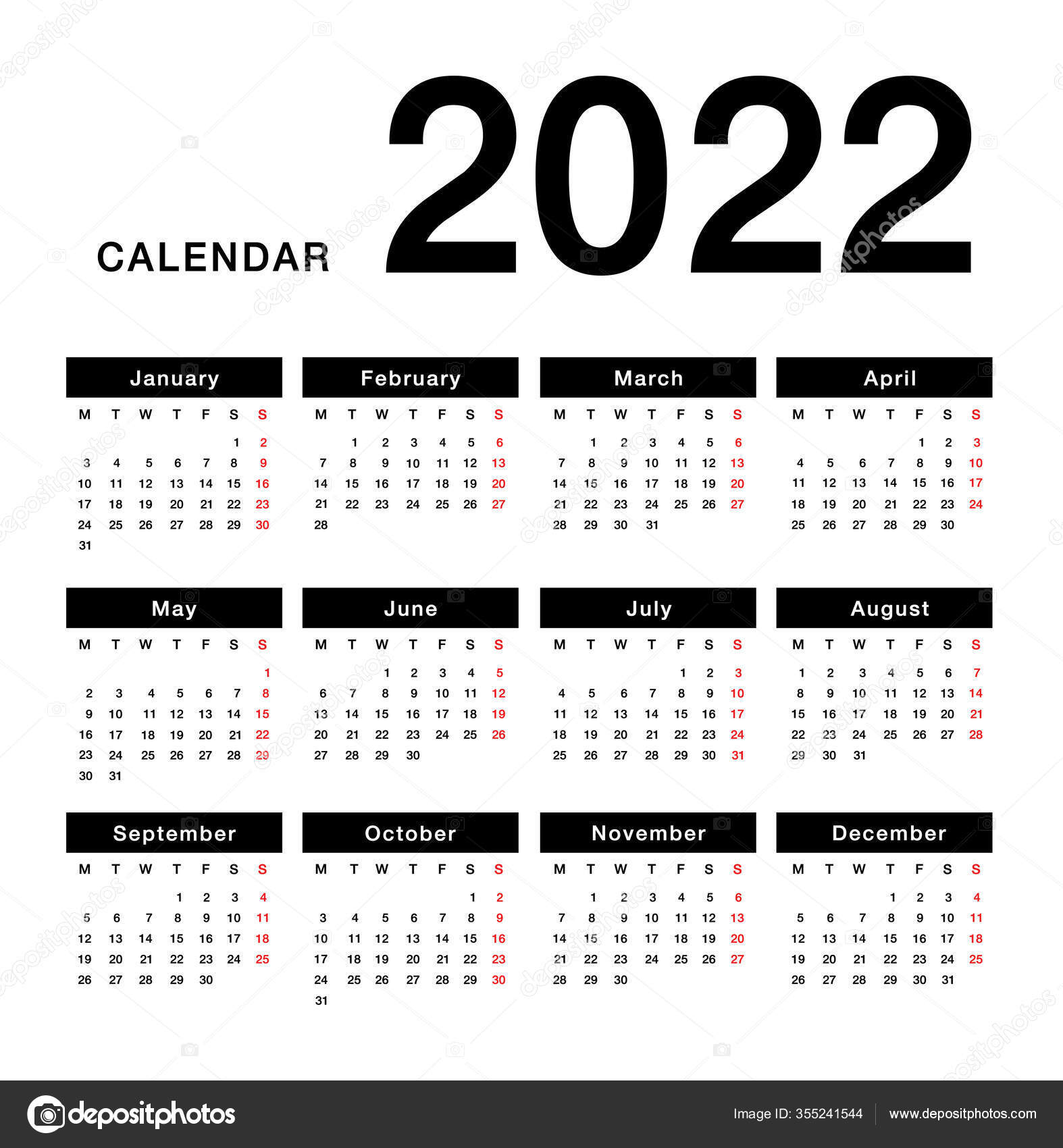 Ann e 2022  Calendrier  Mod le Conception Vectorielle 