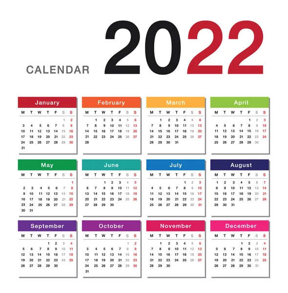 2022 템플릿 단순하고 디자인 2017 Calendar 2022 White Background Organization — 스톡 벡터