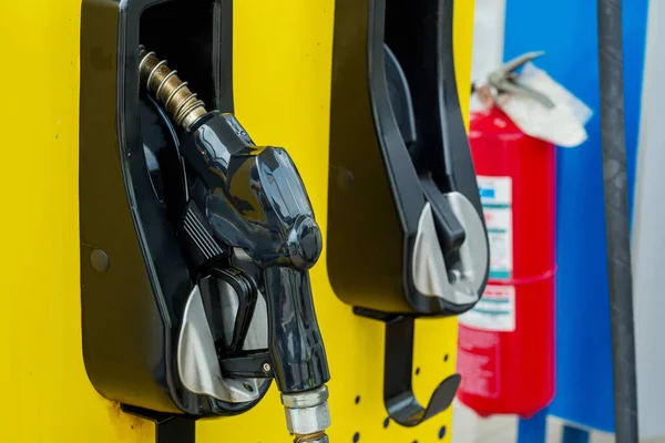 Fuel Pump Gas Station Gasoline Colorful Petrol Pump Filling Nozzles — Stock Photo, Image