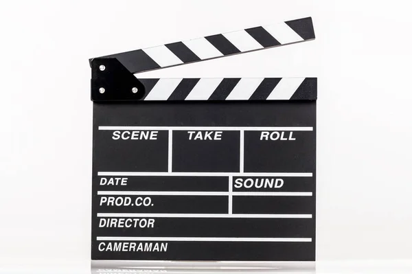 Movie Clappers Open Close Isolated White Background Shown Slate Board — Stock Photo, Image
