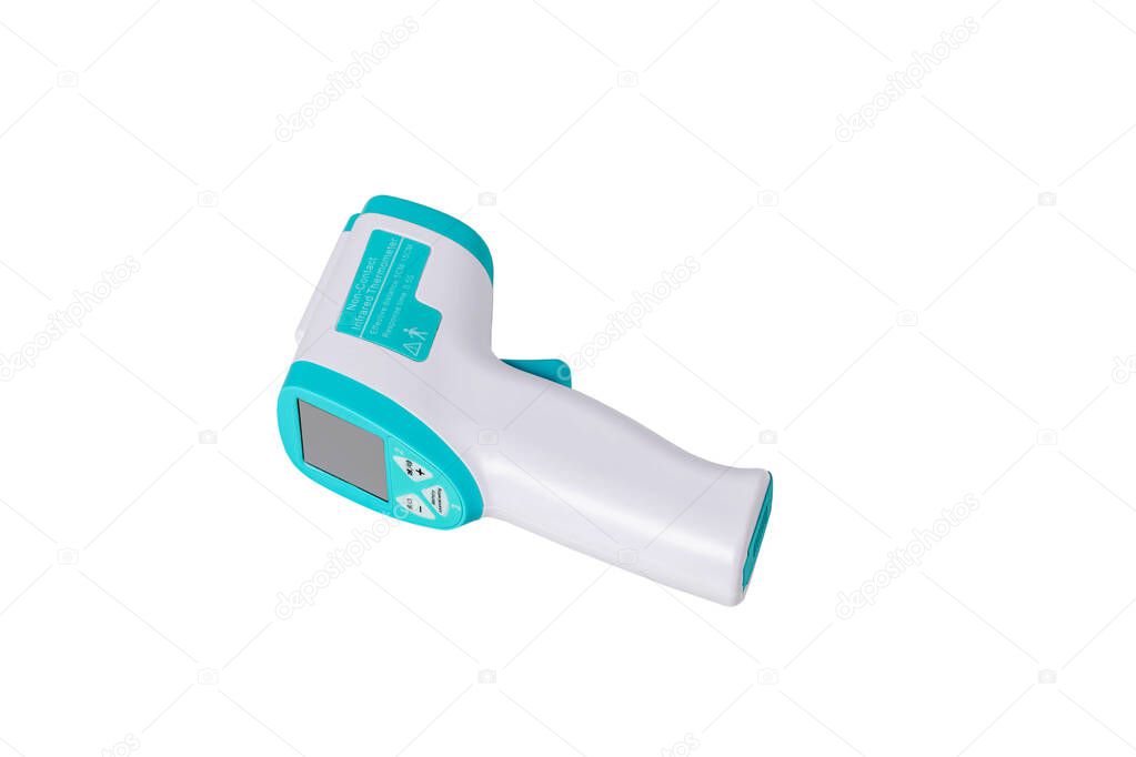 Thermometer infrared isolated on white background. Digital medical infrared forehead thermometer gun non-contact of measuring temperature, for coronavirus (COVID-19) testing.