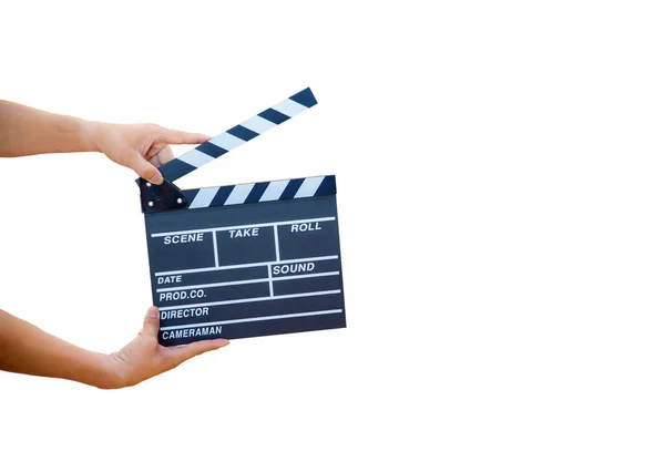 Mani Che Tengono Applauso Film Con Clapperboard — Foto Stock