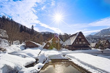Karla kaplı ağaçlarla kaplı güzel kış manzarası