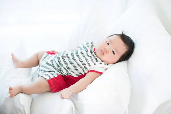 Cute Little Baby Boy Lying Bed — Stock Photo, Image