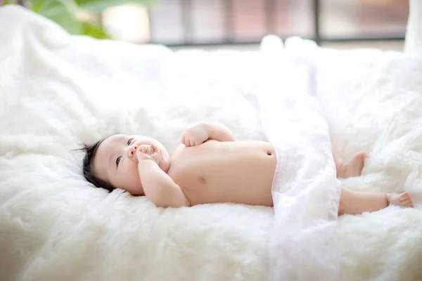 Cute Baby Girl Sleeping Bed Bedroom — Stockfoto