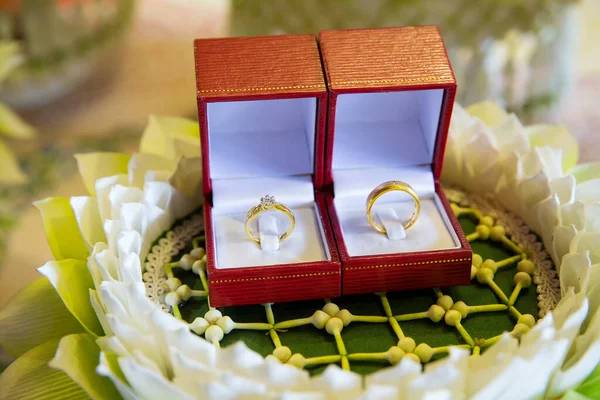 wedding rings on the table