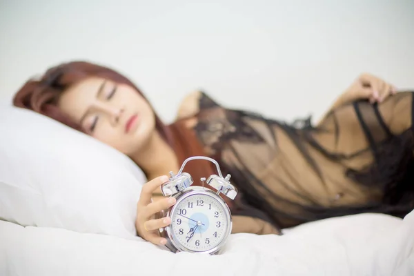 Beautiful Young Woman Sleeping Bed — Stock Photo, Image