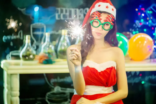 Beautiful Young Woman Christmas Hat Santa Claus — ストック写真