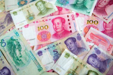Çin Yuan banknotları, kapatın.
