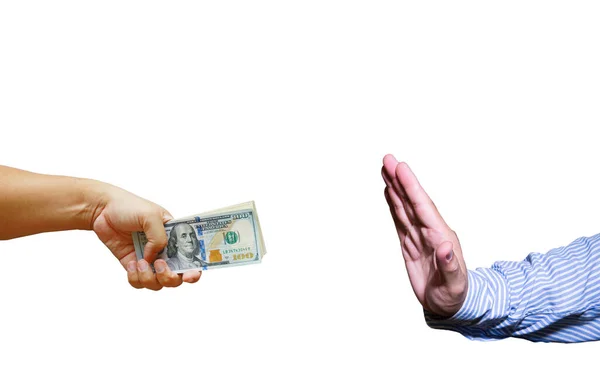 Χέρια Κρατώντας Ένα Μάτσο Δολάρια Που Απομονώνονται Λευκό Φόντο — Φωτογραφία Αρχείου