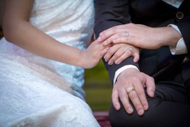 hands of the bride and groom on the wedding day