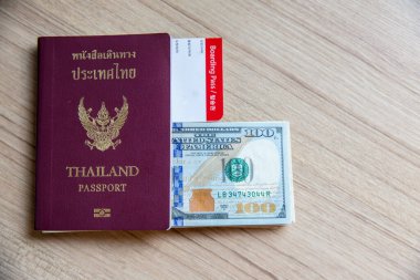 passport with money and usa flag on white background