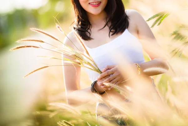 Young Woman Bouquet Wheat Ears — Stock Photo, Image