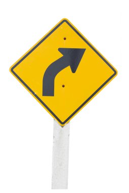 Doğal Alan ya da Meadow yolu üzerindeki kavisli yolu işaretle. Kırsal otoyolda sağa dönüş işareti uyarısı. İleride kıvrımlar gösteren yol işareti