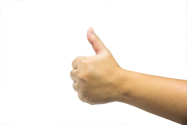 Hand Zeigt Daumen Nach Oben Geste Auf Weißem Hintergrund — Stockfoto