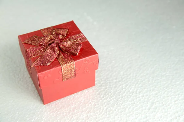Gift Box White Ribbon Isolated Natural Background Valentine Gift Box — Stock Photo, Image