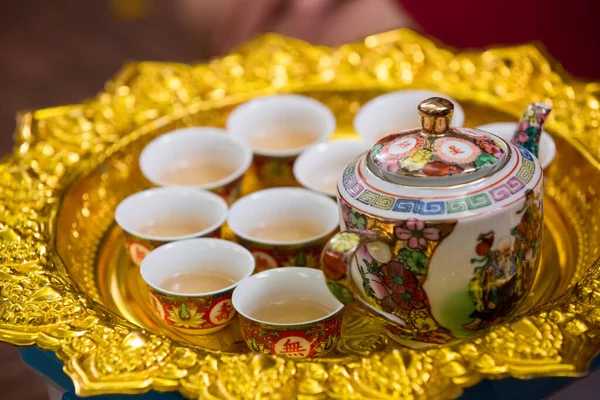 Set Thé Utilisé Dans Une Cérémonie Chinoise Thé Mariage Cérémonie — Photo