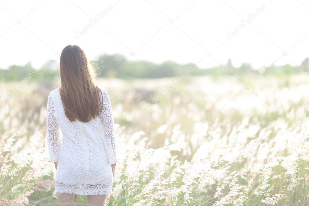 young beautiful woman in a field of flowers