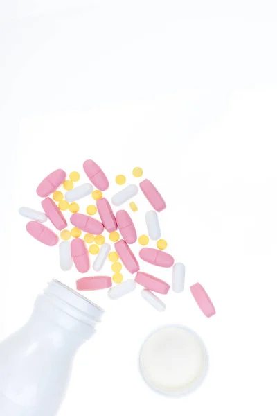 Pillole Che Fuoriescono Dal Flacone Delle Pillole Pillole Compresse Capsule — Foto Stock