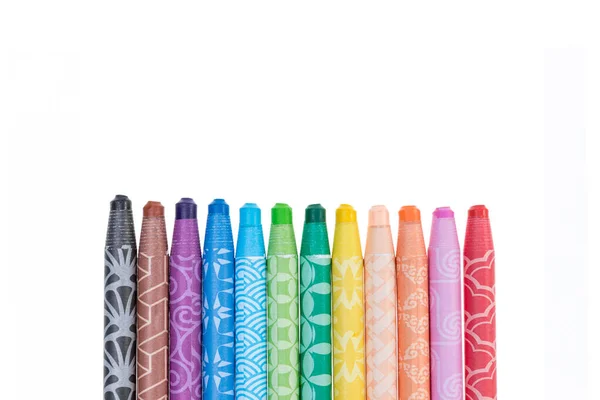 Crayons Pastels Lined Isolated White Background Copy Space Crayons Space — Stock Photo, Image