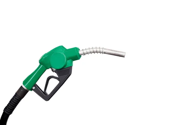 Gázfúvóka Egy Utolsó Cseppel Zöld Benzin Fúvóka Fehér Háttérrel Olajgáz — Stock Fotó