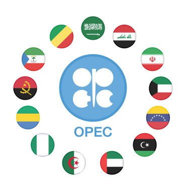 OPEC Ülkeleri Ulusal Bayrakları. OPEC üyeleri 13 üyeli bayraklar taşıyor. OPEC üyesi bayrak güncelleme yılı 2020