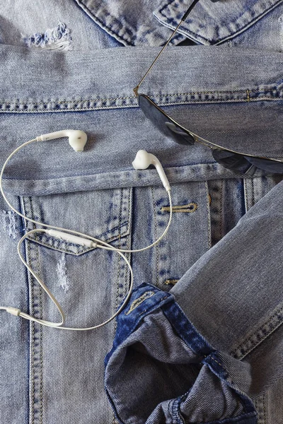 Jeans Jacket Headphones Glasses Stock Picture