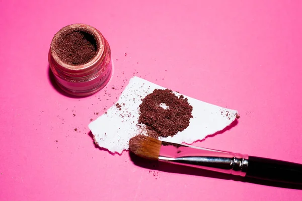 Díszítő Kozmetikumok Készlete Rózsaszín Alapon Lapos Fekvésű Felülnézet — Stock Fotó