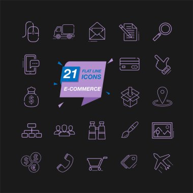 İnce çizgiler web Icon set, e-ticaret sembolleri, 21 farklı öğeler
