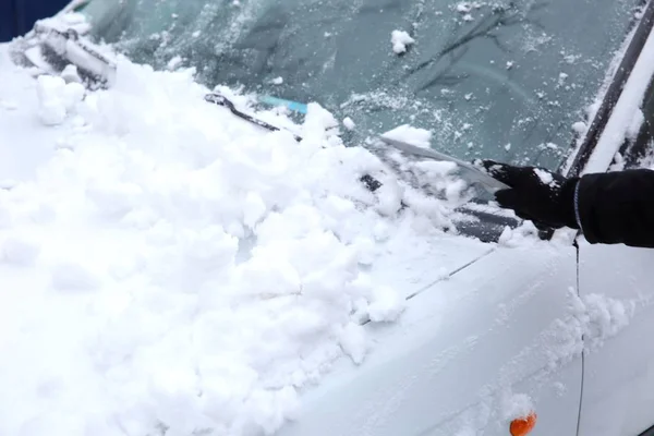 Cuando Está Nevando Cada Coche Pie Estacionamiento Está Cubierto Con — Foto de Stock