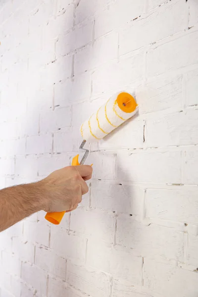 Painting Entire Wall Thick Brush — Stock Photo, Image