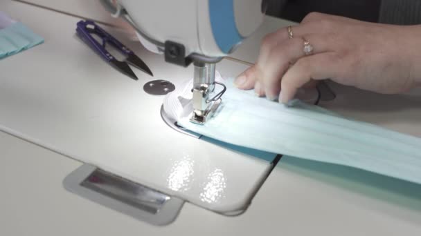 Experienced Seamstress Sews Protective Mask Fabric Urgent Order Epidemic Each — Stock Video