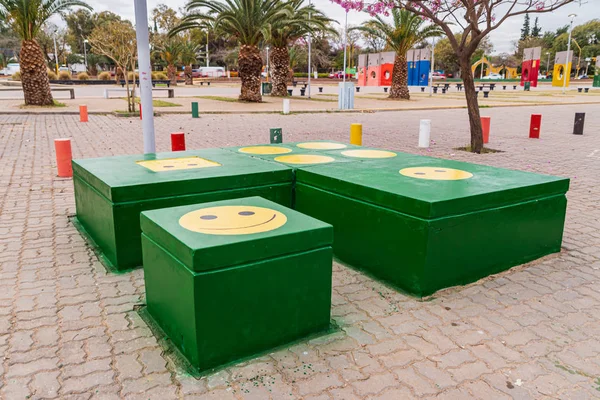 Children kid playground for leisure and recreation activity with toy and slider leftover in the park in childhood color style. — Stock Photo, Image